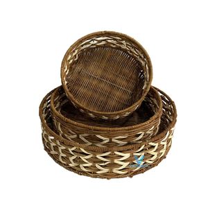 VIETRUSTIC Handmade Rattan Serving <b>Tray</b> Floral Pattern Natural Wicker Decorative Storage <b>Basket</b> for Dining Table Coffee Table - Product Image 5