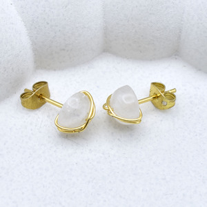 Moonstone Round Wire Wrapped <b>Stud</b> <b>Earrings</b> 8mm | Handmade Brass And <b>Silver</b> Gemstone <b>Studs</b> | June Birthstone Intuition Crystal Gi - Product Image 3