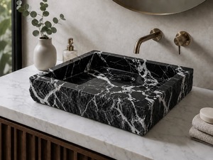 Vasque rectangulaire en marbre naturel, sculptée à la main, moderne, pour salle de bain de luxe, hôtel, meuble-lavabo, usage domestique, fournisseur en gros - Product Image 3