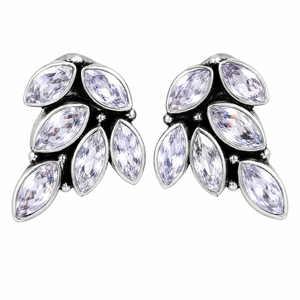 Stainless Steel <b>Oxidized</b> Silver Onyx Stud Earrings Lovers Leaf Design Trendy Women's Party Fashion Jewelry Wholesale Bulk - Product Image 1