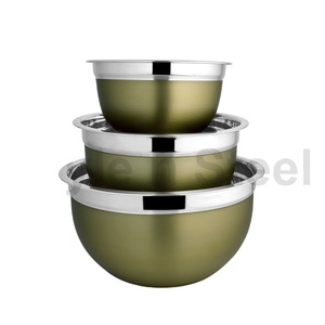 Cuencos de acero inoxidable para mezclar fruta, ensaladera de grado alimenticio para casa, restaurante, cocina, cuenco alemán, juego de oro, 3 uds. - Product Image 1
