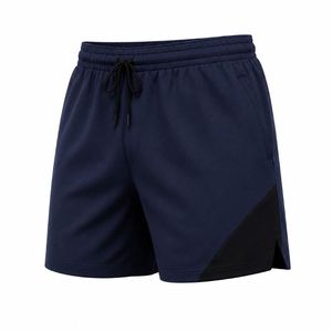Shorts pour homme en coton 100% écologique bleu marine, à séchage rapide, avec taille élastique et poches latérales, vêtements de sport décontractés - Product Image 1