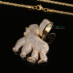 Colgante de Gorila en Plata 925 con Baño de Rodio, Moissanita Redonda de Corte Brillante, Estilo Hiphop, Unisex, para Uso Diario - Product Image 2