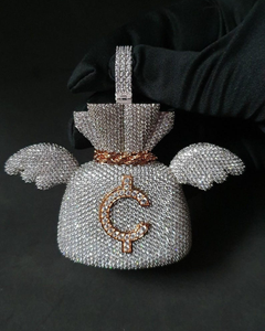Colgante de Plata 925 con diseño de Bolsa de Dinero con Alas, estilo Hip Hop, personalizado, bicolor, con incrustaciones de circonitas, estilo Bling para raperos, de moda - Product Image 1
