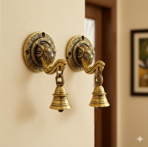 Sonnette murale en laiton en forme de tête d'éléphant, sonnette décorative vintage avec cloche à main, décoration d'entrée de maison de style antique - Product Image 3