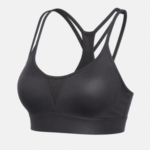 Black <b>Cross</b> Back Plus Size Sports Bra Wireless Compression Breathable Quick Dry Front Logo Crop <b>Top</b> for Yoga Fitness - Product Image 1