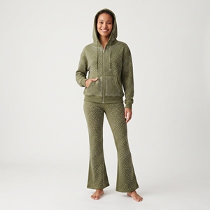 Conjunto Deportivo de Dos Piezas para Mujer, Color Verde Oliva, Invierno, Sudadera con Cierre Frontal y Pedrería, Pantalones Deportivos, Ropa Casual de Moda Urbana - Product Image 1