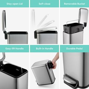 Cestino per Rifiuti con Pedale in Acciaio Inox, 1,3 Galloni, Design Sottile, Coperchio a Chiusura Morbida, Argento, Confezione da 2 - Product Image 2