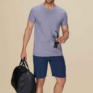 T-shirt à manches courtes pour homme, bleu clair, col rond, coupe classique, couleur unie, vêtement décontracté, jersey en coton tricoté - Product Image 5