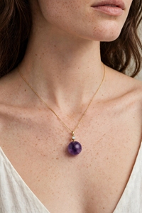 Collier pendentif en améthyste naturelle et zircon, pierre précieuse ronde de 16 mm, laiton plaqué or, argent, or rose, bijoux cadeau - Product Image 4