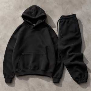 Ensemble de survêtement unisexe épais délavé à l'acide, comprenant un sweat à capuche oversize et un pantalon de survêtement, style streetwear - Product Image 3