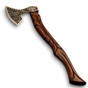 Hand Forged Acid Etched High Carbon Steel Bearded Viking <b>Axe</b> Hand Engraved Rosewood Handle Outdoor Camping Bushcraft Wholesale - Product Image 1