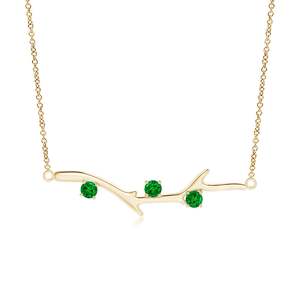 14K 18K Pure <b>Gold</b> Prong-Set Round Cut Natural Green Emerald Tree Branch Design <b>Pendant</b> Necklace Nature Inspired Designer <b>Pendant</b> - Product Image 1