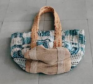 Sacs en jute tressés en coton recyclé faits à la main, sacs fourre-tout réutilisables pour la plage et les courses avec deux poignées, idéaux pour les sacs de plage - Product Image 2