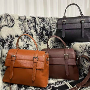 Bolsos de Mano de Cuero Genuino de Lujo para Mujer, Bolso de Hombro Duradero con Cierre de Cremallera en Colores Marrón, Negro y Naranja - Product Image 1