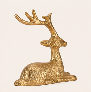 Figura decorativa de reno de metal dorado moderno hecha a mano, estatua de ciervo sentado para decoración del hogar, oficina, adorno navideño para mesa, en oferta. - Product Image 3