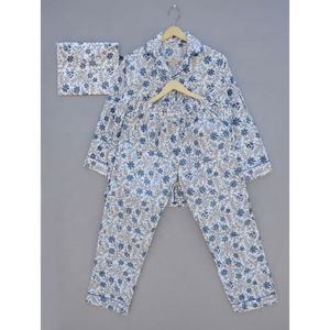 Conjunto de pijama de mujer con estampado de bloque de mano, ropa de dormir informal cómoda de algodón suave para verano, tallas 3XL 4XL 5XL - Product Image 1