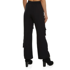 Ladies Stylish Custom <b>Summer</b> Cargo <b>Pants</b> Washed Mid Flat Front Elastic Waist Breathable Polyester/Cotton Baggy Pockets <b>Pants</b> - Product Image 3