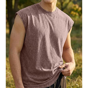 Chaleco de hombre estilo americano transfronterizo, de algodón puro de alto gramaje, con efecto lavado y estilo vintage, de hombros caídos, color liso, tipo camiseta sin mangas - Product Image 6
