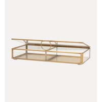 Boîte à bijoux moderne en métal doré antique et verre, de haute qualité, avec couvercle, organisateur de rangement, vitrine rectangulaire pour bagues et colliers