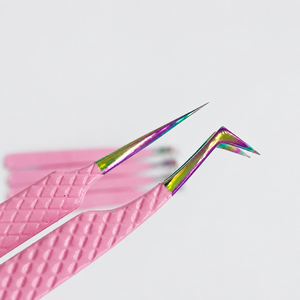 Pinzas Personalizadas de Acero Inoxidable para Cejas y Pestañas - Diseño en Forma de L, Arcoíris, Duraderas y Precisas para Volumen de Pestañas - Product Image 1