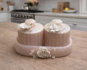 Oriental Resin Storage <b>Box</b> <b>Set</b> Four Cylindrical Containers Gold Leaf Accents Eco-Friendly Blue Handcrafted Flip Top Container - Product Image 5