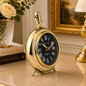 Reloj de Escritorio Circular de Latón con Números Romanos, Movimiento de Cuarzo, Silencioso, sin Tictac, con Sonido de Campana a las Horas, Diseño Tradicional - Product Image 6