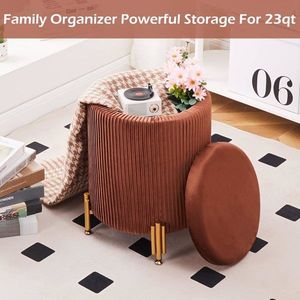 Modern Round Ottoman Foot Stool with Metal Legs & Velvet Upholstery 300lbs Support Coffee Table Ottoman Accessory - Product Image 2