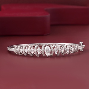 14K <b>Solid</b> Yellow Rose White <b>Gold</b> Pave 2.69 CT Marquise Round Lab Grown Diamond <b>Bangle</b> Bracelet IGI Certified Natural Diamond - Product Image 1