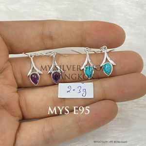 Prêt à expédier : Boucles d'oreilles pendantes en argent sterling 925 avec cabochon turquoise, en stock, faible MOQ - Product Image 1