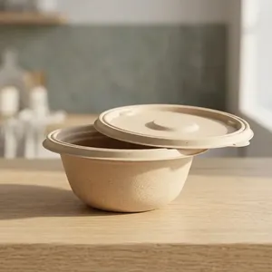 High Demand Pulp Moulded Modern Disposable 1000 ml <b>Container</b> Lid Eco Friendly Biodegradable Food Storage Bowl - Product Image 3