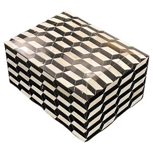 Modern Bone Resin Boxes Rectangular Black White Chevron Pattern Double Tier <b>Stackable</b> Decorative Jewelry Box Living Room Use - Product Image 6