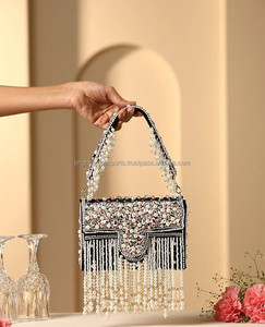 Beaded Evening Bag With Pearl Fringe Flap Closure Elegant Shoulder <b>Handbag</b> <b>For</b> Party - Product Image 1