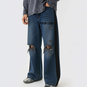 Wholesale Lightweight Casual Canvas Faded <b>Jeans</b> Stretch <b>Men</b> Pants Mid Waist Urban Streetwear Custom Logo - Product Image 4