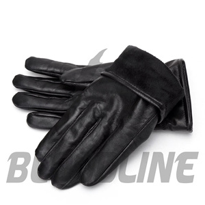 Black Leather Motorbike <b>Gloves</b> Wrist Length Faux Fur Lining Thermal Winter Outdoor Sporty Style - Product Image 5