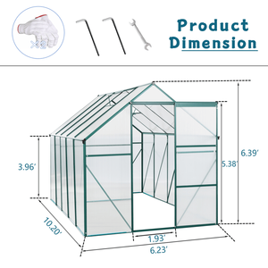 เรือนกระจกอลูมิเนียมแบบเดินเข้าได้ ขนาด 6x10 ฟุต สำหรับงานหนัก พร้อมฐานยกสูงและฐานยึด สีเขียว สำหรับสวนกลางแจ้ง ไม่สามารถรับสินค้าเองได้ - Product Image 4