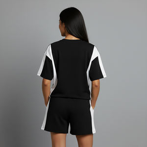 Ensemble court pour femme de haute qualité, 2 tons, manches courtes, coupe ample, 100% coton, logo imprimé DTG personnalisé, style hip hop, ensemble 2 pièces pour femmes - Product Image 6