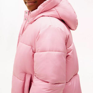 Veste matelassée rose à capuche coupe classique coupe-vent d'hiver unisexe décontractée couleur unie fermeture boutonnée rembourrage épais en polyester - Product Image 5