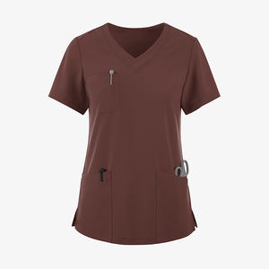 Hauts de travail tricotés pour infirmières, en tissu épais, pour l'été, 72% Polyester/21% Rayonne/7% Spandex, multi-poches, couleur et logo personnalisables, vente en gros - Product Image 2