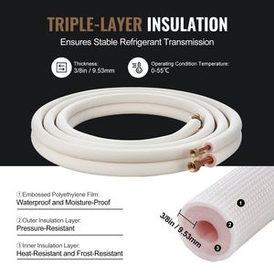 Set di tubi per mini-split da 16FT per sistemi HVAC, tubi in rame da 3/8'' e 5/8'' D.E. con isolamento a triplo strato per climatizzazione e riscaldamento - Product Image 5