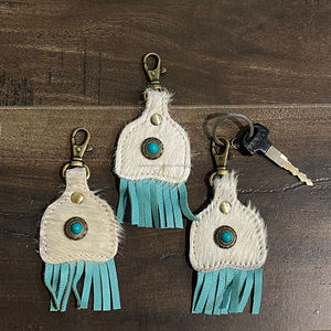 Llaveros con flecos de piedra turquesa para ocultar el pelo con estilo occidental, superventas, llaveros de cuero genuino, llaveros de lujo - Product Image 6