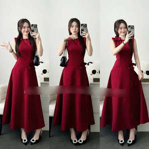 Vestido Maxi de Seda para Mujer, Manga Corta, Color Sólido, Elegante, Cómodo, Informal, Formal, Teñido con Hilo, Suministro ODM - Product Image 5