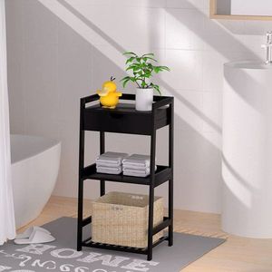 Scaffale a 3 livelli in bambù per bagno, comodino con ripiani aperti, libreria, porta piante con cassetti e design a scala - Product Image 3