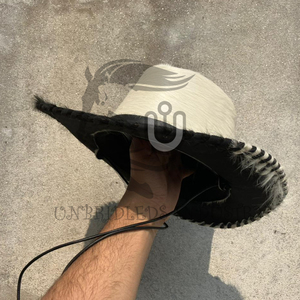 Sombrero de Vaquero del Oeste para Hombre y Mujer, Personalizado, de Cuero Vacuno con Pelo, Blanco y Negro - Product Image 6