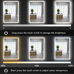 Specchio LED da Bagno 32x24 Pollici, Smart Touch Dimmerabile, Portatile con Cornice in Legno, Specchio per Trucco Personalizzabile in 3 Colori per Parete - Product Image 5