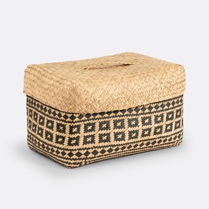 Ensemble de 2 paniers en jonc de mer avec motif à carreaux noirs, paniers de rangement faits à la main, vente en gros, écologiques, fabriqués au Vietnam - Product Image 2