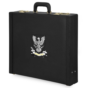 Étui rigide noir pour tablier maçonnique du Rite écossais, mallette de rangement pour insignes avec emblème d'aigle blanc, texte personnalisé et système de verrouillage sécurisé - Product Image 1