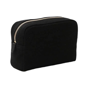 กระเป๋าเครื่องสำอางผ้าฝ้ายสีดำล้วนพิมพ์ลายเรียบง่ายปรับแต่งได้2024กระเป๋าเครื่องสำอางมีซิป - Product Image 1