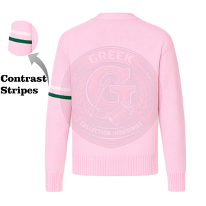 Sorority Fraternity Pink Acrylic Knitted <b>Cardigan</b> <b>Men's</b> Women's Winter Full Sleeve Button Closure Greek Letter Embroidery Front - Product Image 2