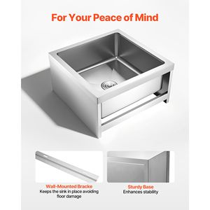 Lavandino per lavapavimenti in acciaio inox 304 con finitura satinata 24x24x13, con 3 filtri e scanalatura a X, per laboratorio, montaggio a parete - Product Image 6